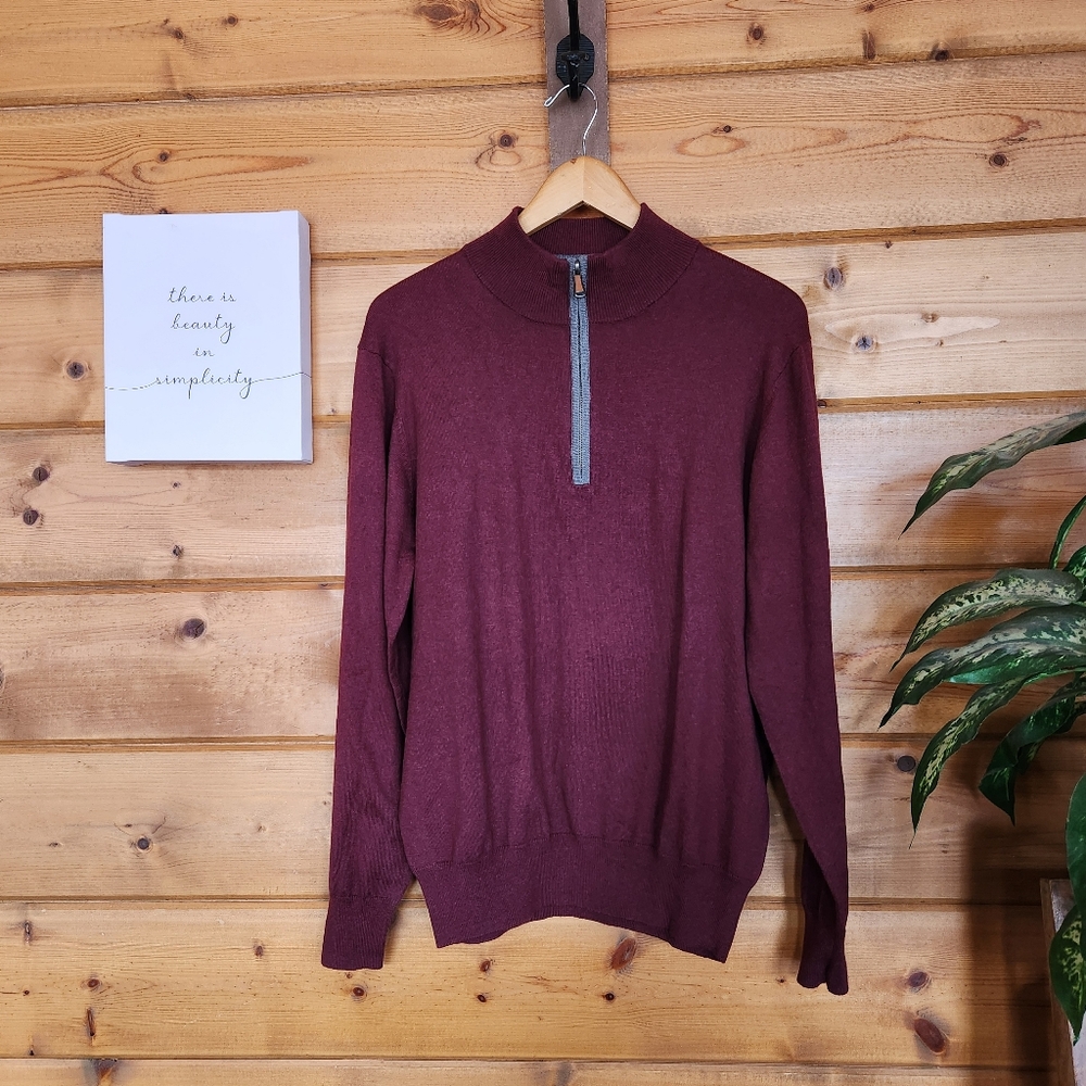 Orvis 1/4 Zip‎ Mock Neck Sweater Silk Cashmere Pullover Ribbed Knit Stretch Sz M
